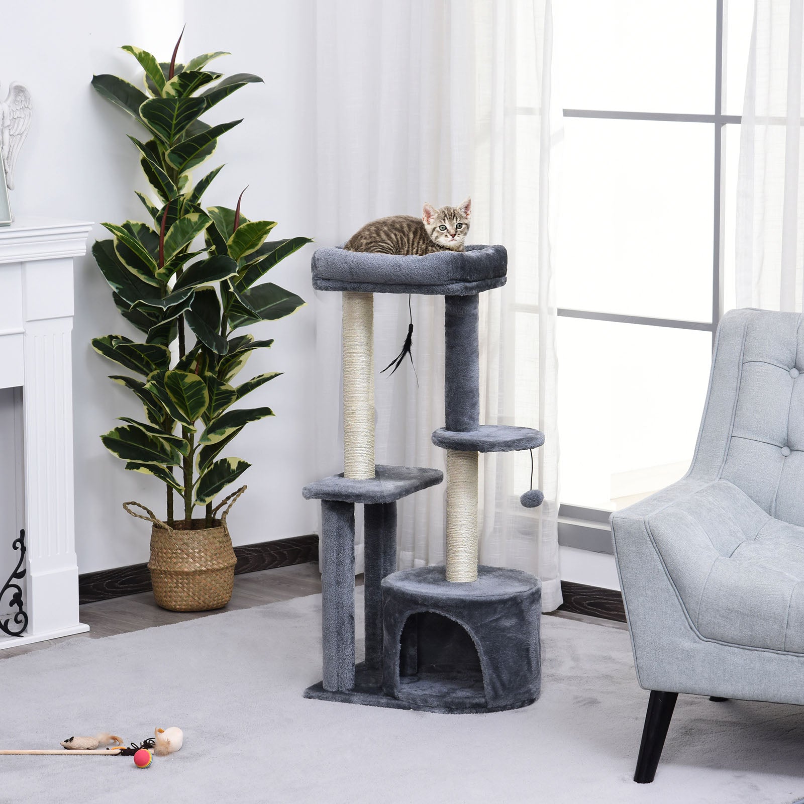 Cat Multi-activity Tree Tower W/ Perch House Scratching Post Play Ball