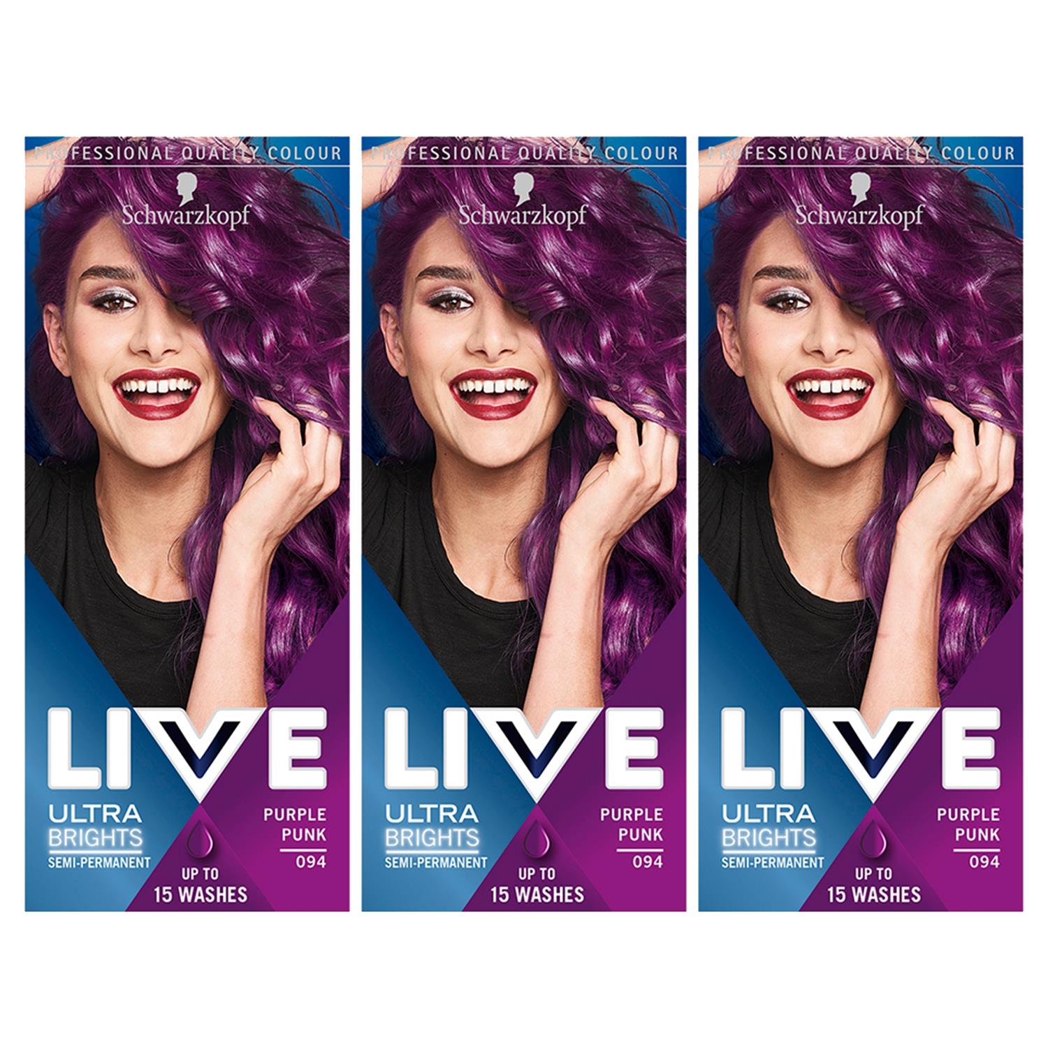Live Purple Punk Semi-permanent Hair Dye, Ultra Brights 094 3x