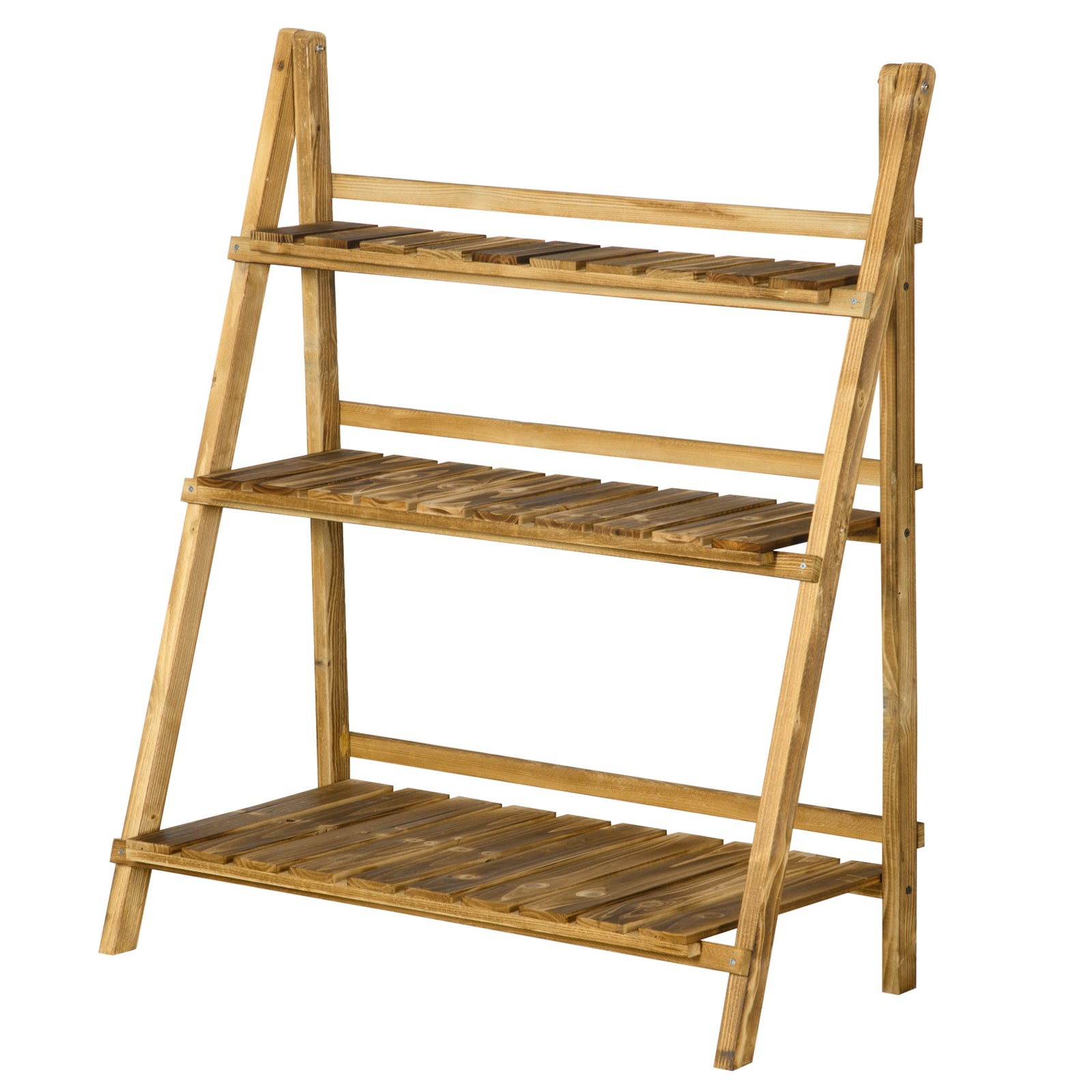 Flower Stand Plant Display Rack 3-tier Foldable Wood Garden | Large | Brown