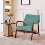 Corduroy Armchair With Rattan-weave Side Panels – Accent Chair With Rubberwood Legs | Green