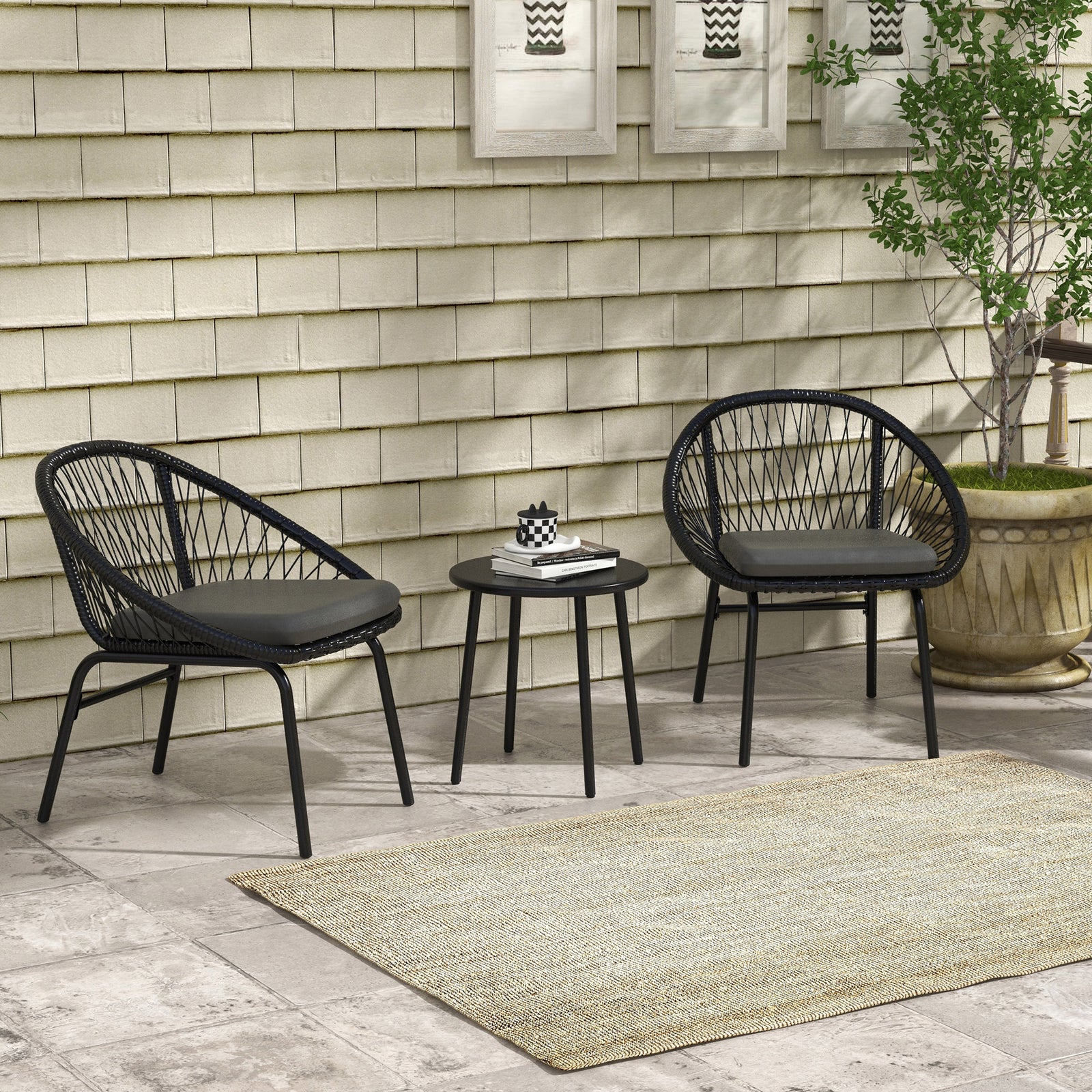 3 Piece Garden Furniture Set W/ 2 Armchairs & 1 Coffee Table
