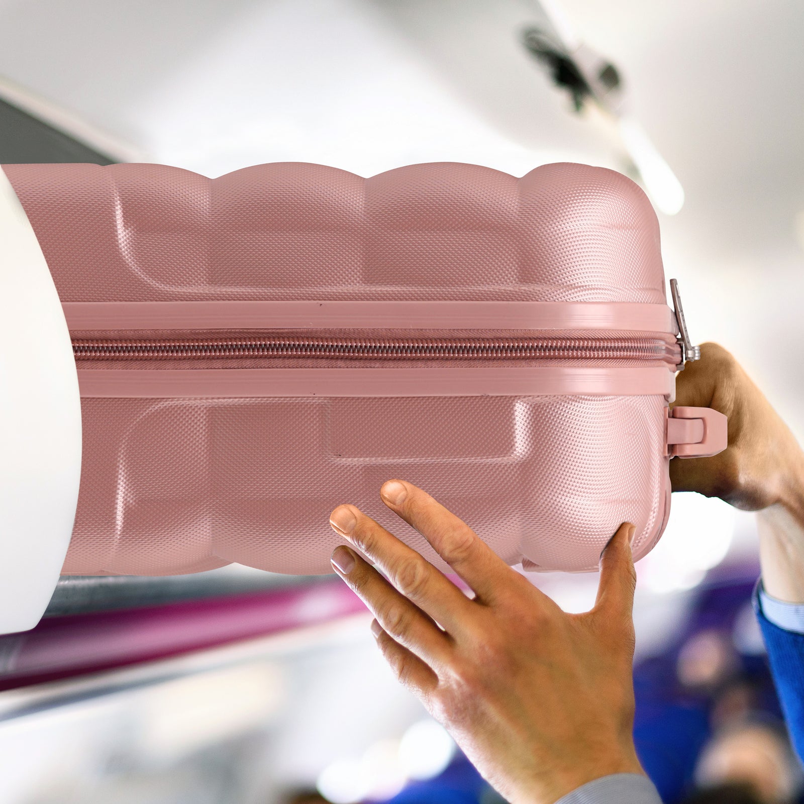 45x36x20cm Lightweight Underseat Cabin Carry On Suitcase - 100+ Airline Approved - Hard Shell Luggage - 4 Wheels - Bubble Design | Cabin | Rose Gold