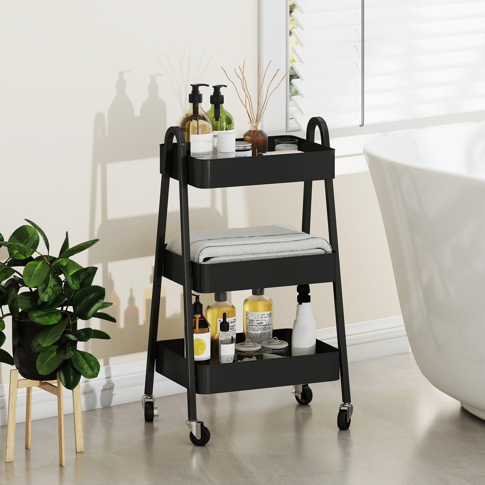 3-tier Kitchen Cart, Wheels | Black
