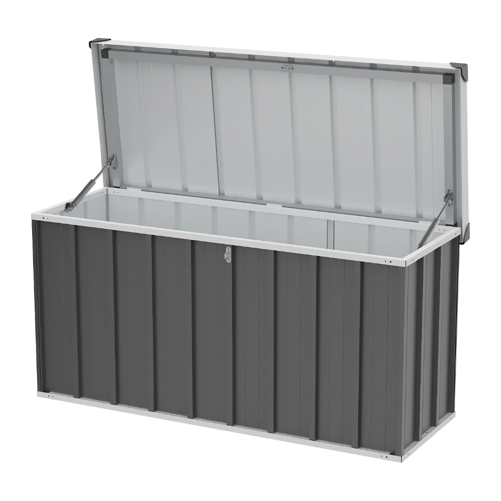 250l Outdoor Storage Box With Metal Frame – Weatherproof Garden & Patio Storage For Tools, Cushions, With Combination Lock | Grey