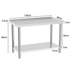 90cm/120cm/180cm×60cm×80cm H Commercial Kitchen Prep 2 Tier Work Stainless Steel Table With Backsplash | Medium