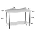 90cm/120cm/180cm×60cm×80cm H Commercial Kitchen Prep 2 Tier Work Stainless Steel Table With Backsplash | Medium
