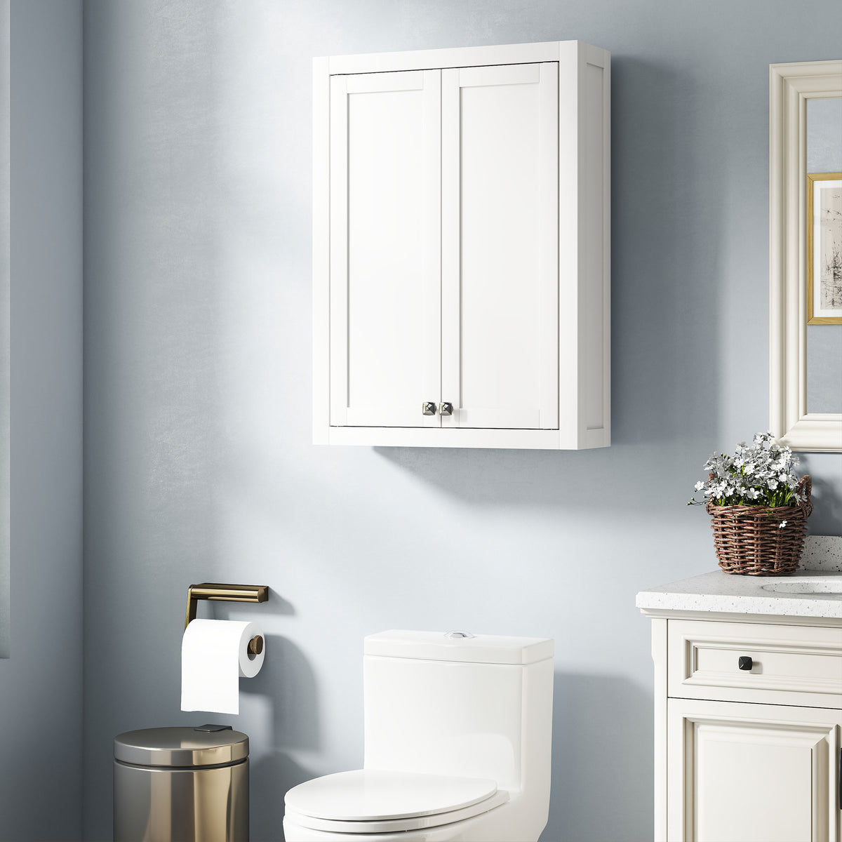 HOMCOM Wall Mounted Storage With Adjustable Shelves, Bathroom Wall Cabinet