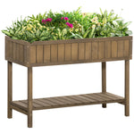 Elevated Wooden Garden Planter Stand With Shelf | Brown