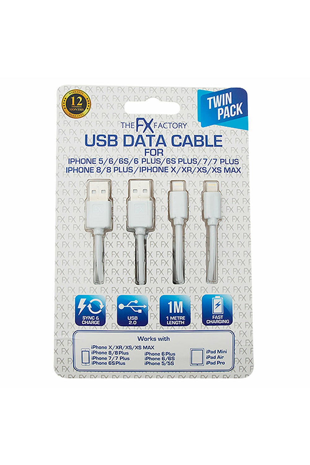Iphone Usb Data Cable 1m White Twin Pack