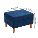 Chenille Upholstered Storage Ottoman With Rubberwood Legs – Modern Footstool With Hidden Storage, 71.5 X 59 X 33.5 Cm | Blue