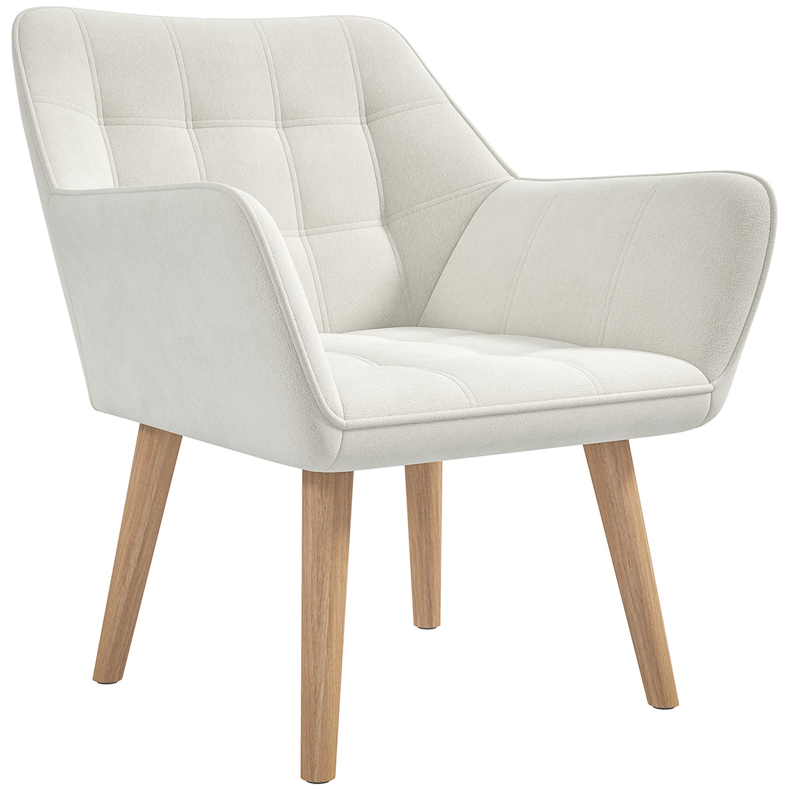 Velvet-feel Accent Chair With Arms Slanted Back Wood Legs | One Size | Cream