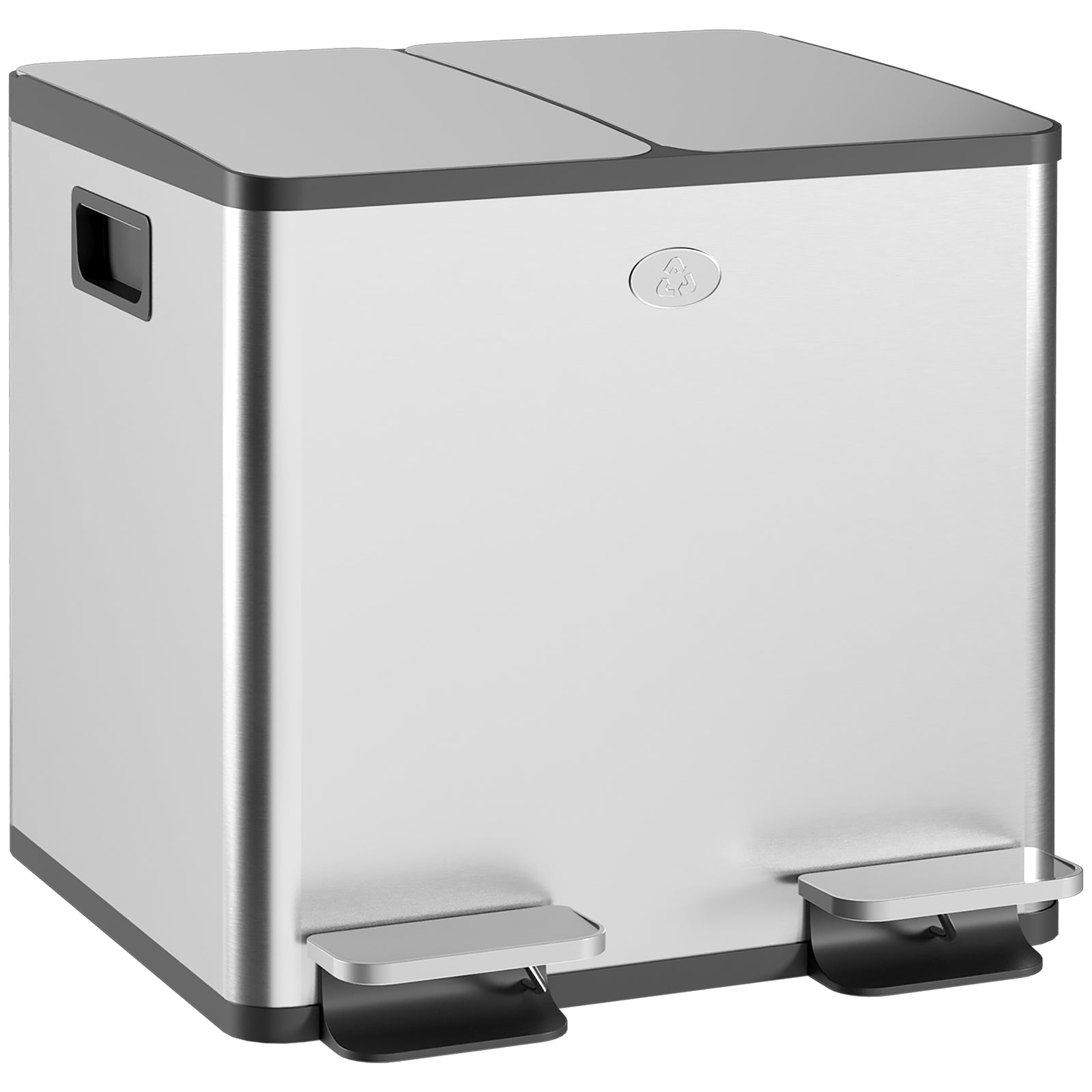 Dual Kitchen Bin Pedal Bin For Recycling And Waste, Silver Tone | M | Silver