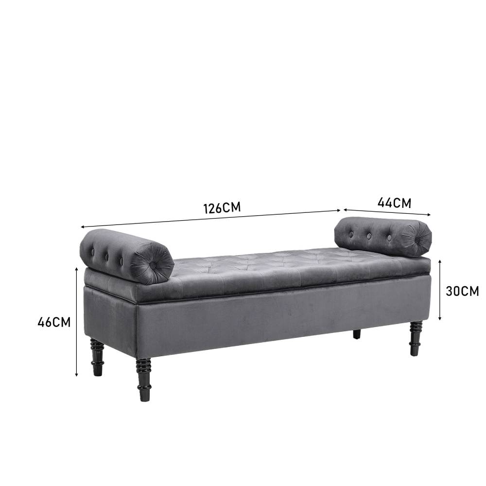 Velvet Upholstered Storage Ottoman Bench With Pillowed Armrests – Hidden Compartment, 126cm W