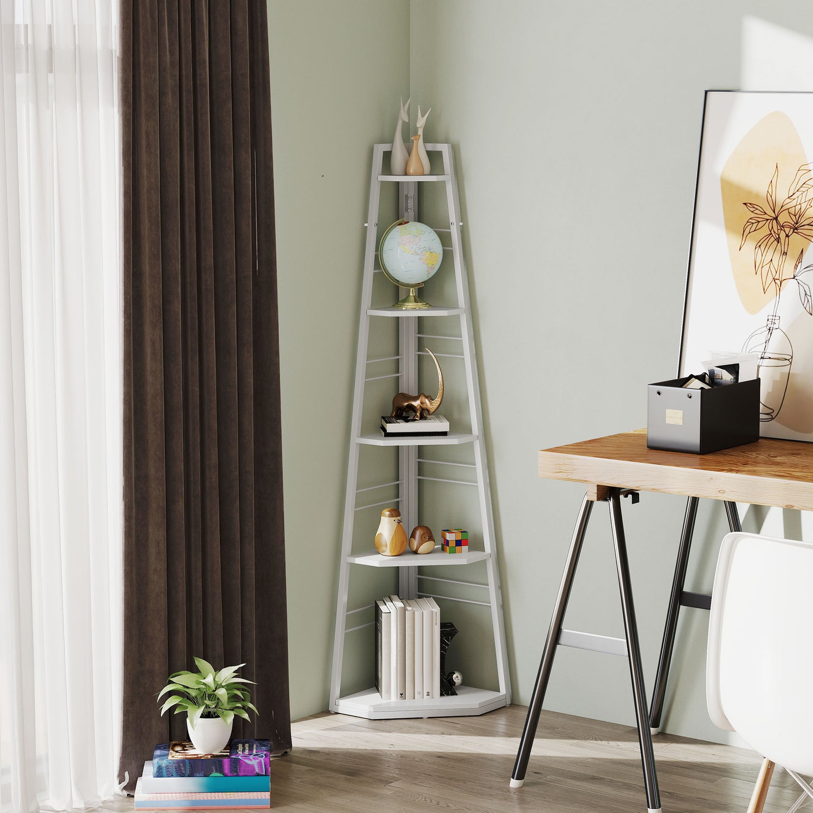 5-tier Corner Shelf, Shelving Unit With Adjustable Feet | One Size | White