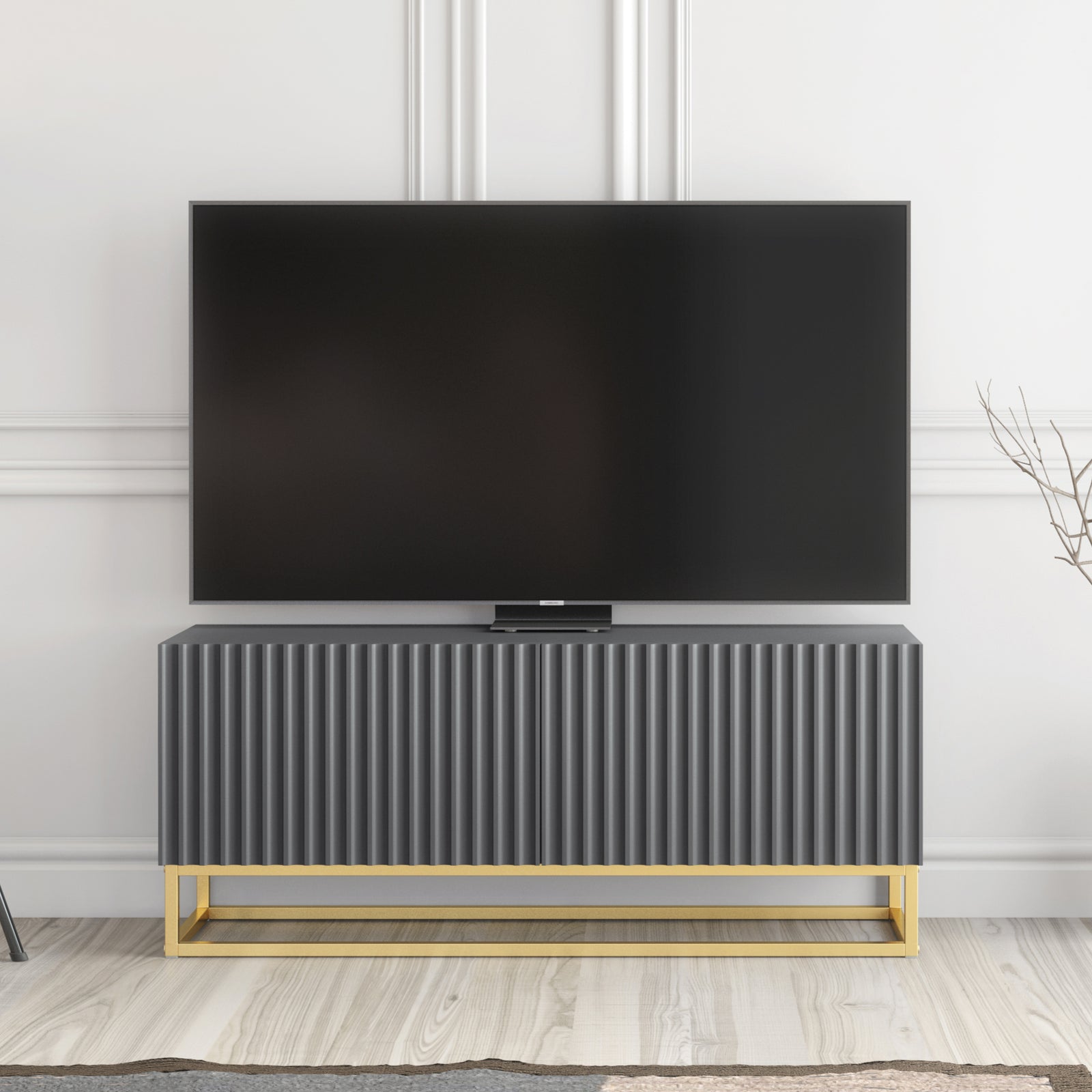 Ripple Tv Unit 100cm - Fluted Design | Large-Medium | Dark Grey
