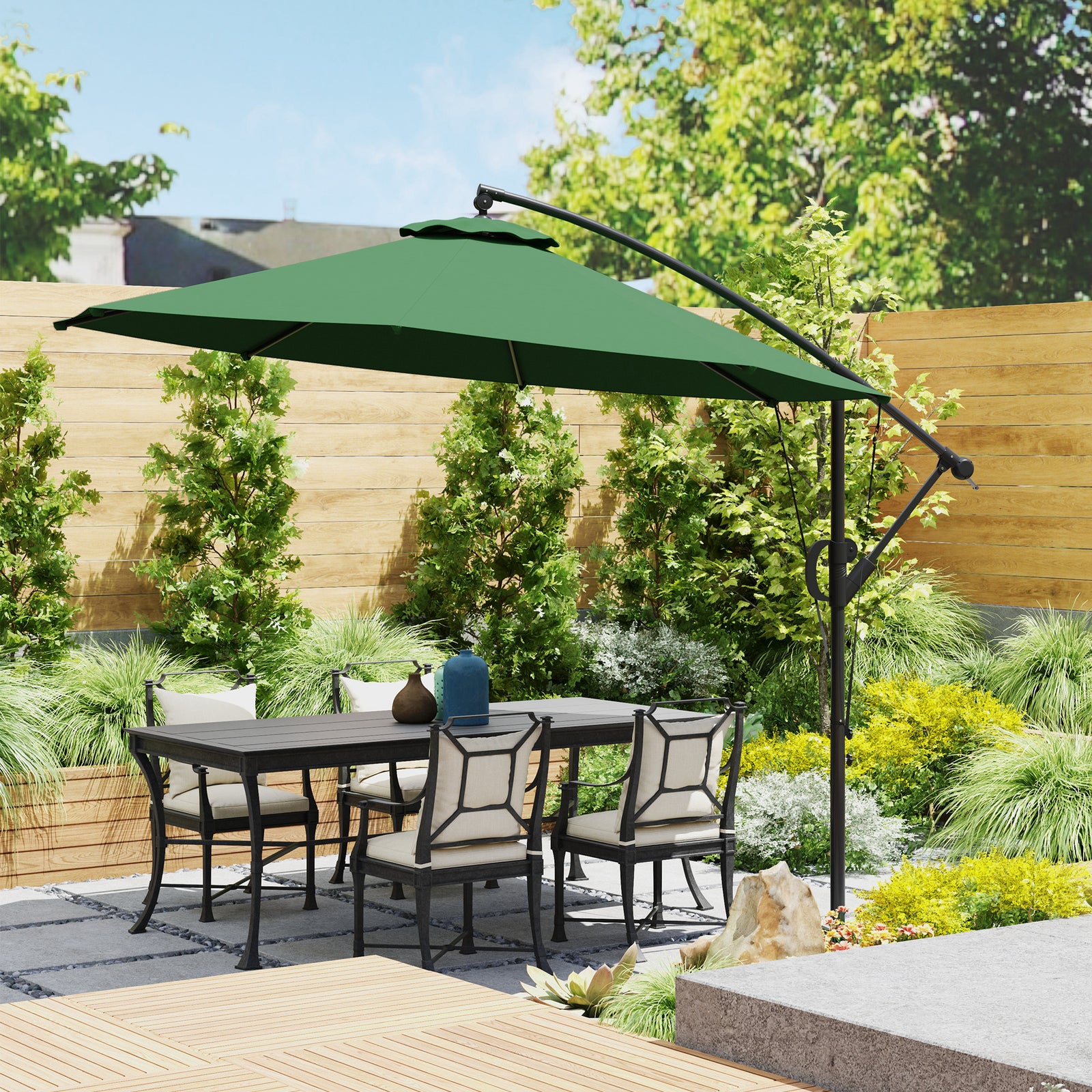 3(m) Cantilever Banana Parasol With Cover Wind Strap Upf50+ | Green