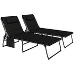 Folding Sun Loungers Set Of 2, Reclining Sun Bed | Black