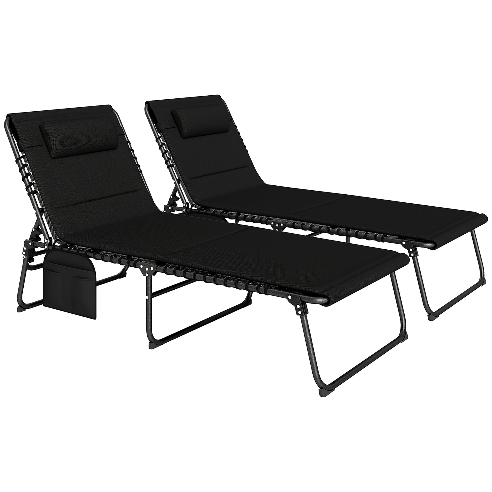 Folding Sun Loungers Set Of 2, Reclining Sun Bed | Black