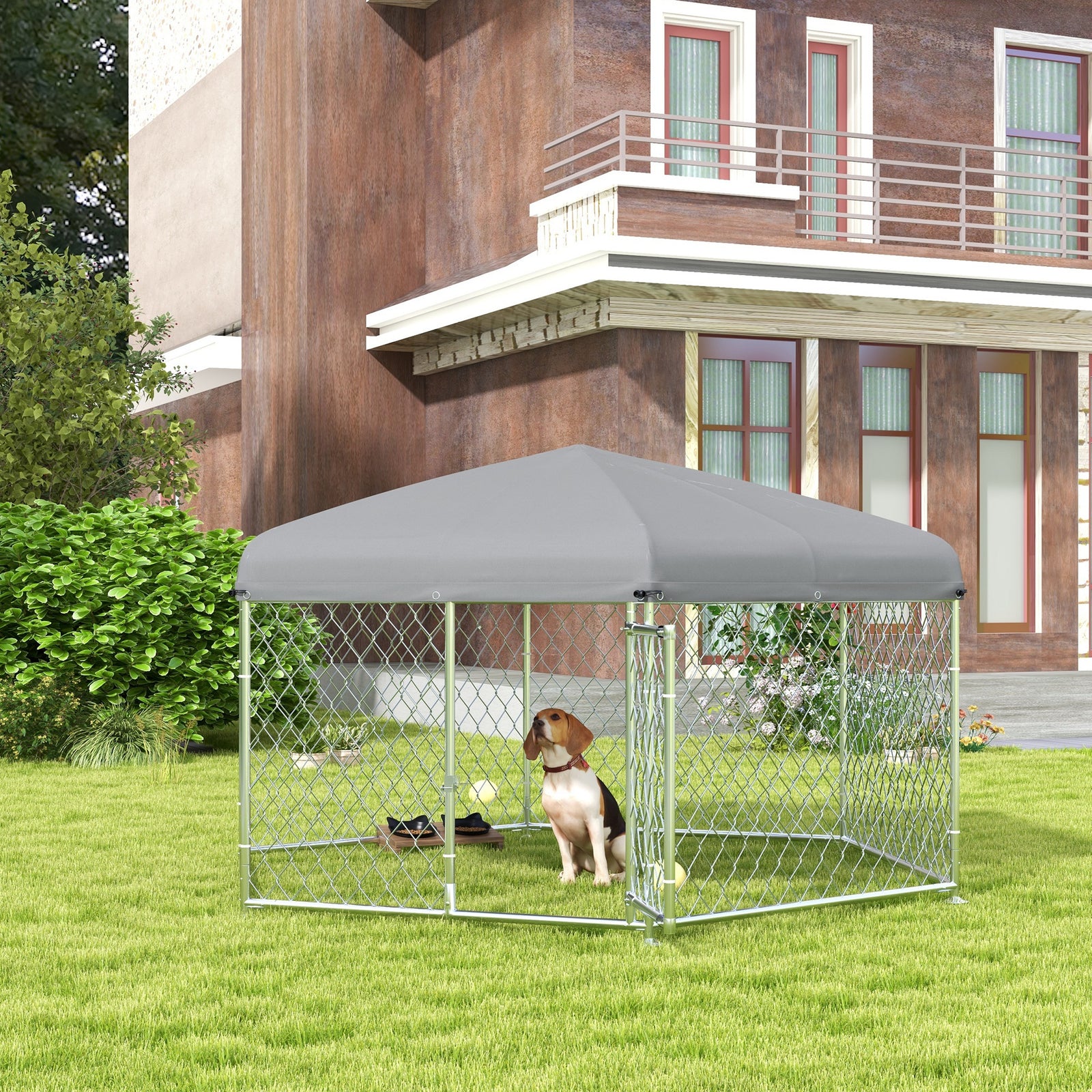 Outdoor Dog Kennel W/ Uv Roof For Large Dogs