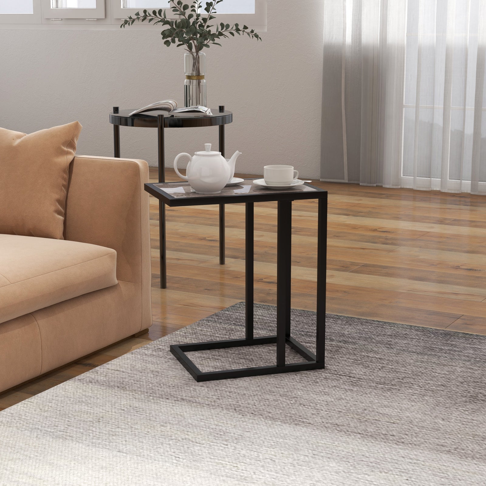 C Shape Side Table W/ Wood-effect Top | Gray