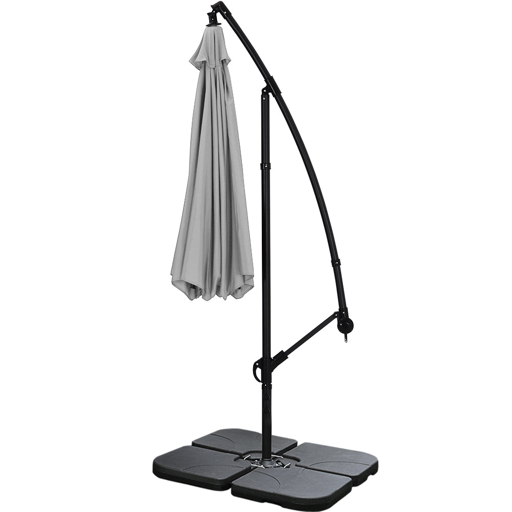 3m Banana Cantilever Patio Parasol For Outdoor Sunshade And Rain With A Cross Base And A Square Base | One Size | Light Grey