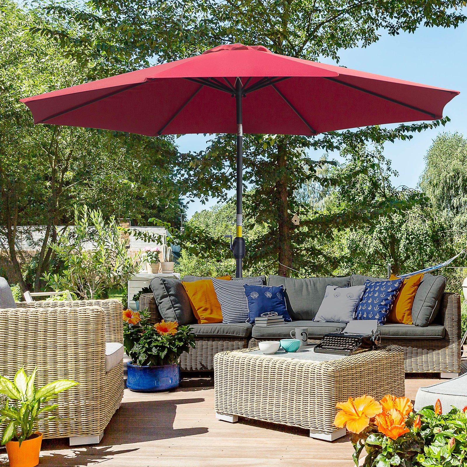 3m Patio Umbrella With Tilt And Crank | Red