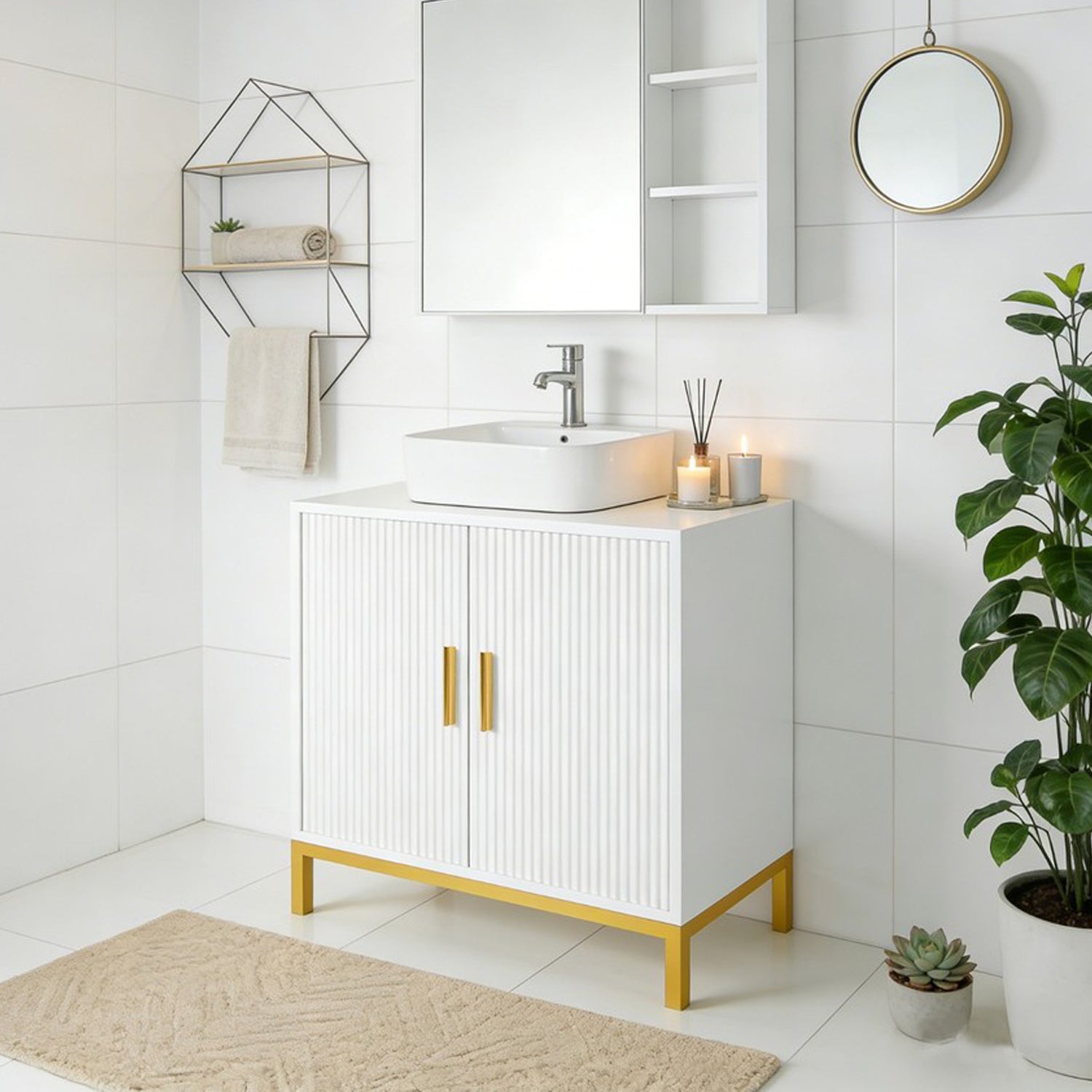 HYGRAD BUILT TO SURVIVE Under Sink Bathroom Storage Cabinet Vanity Unit – 2 Door White Cupboard With Shelf
