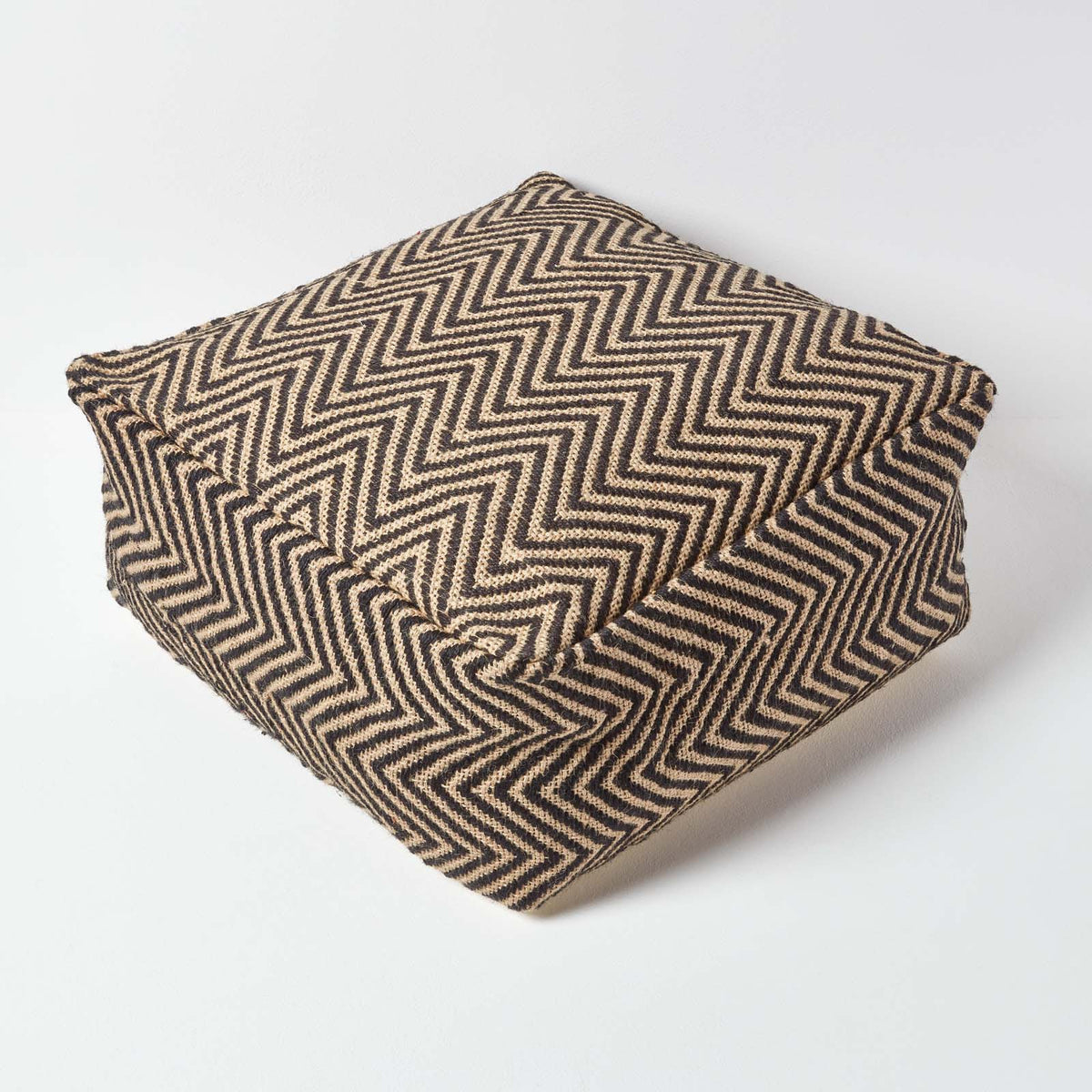 HOMESCAPES Black And Cream Chevron Pattern Large Square Pouffe