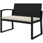2 Seater Rattan Garden Bench With Cushion, Steel Frame | Black