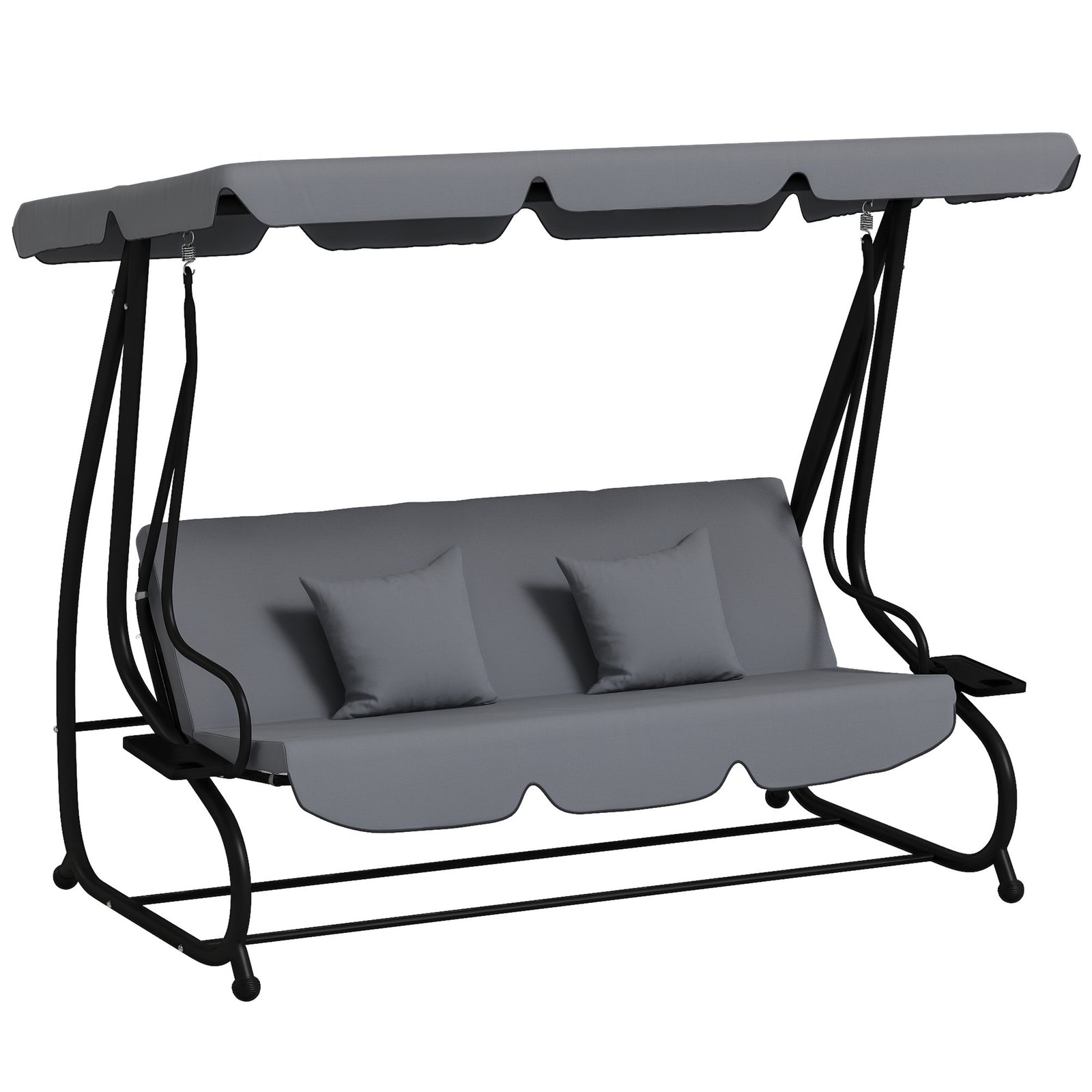 2-in-1 Garden Swing Chair For 3 Person W/ Adjustable Canopy | Dark Grey