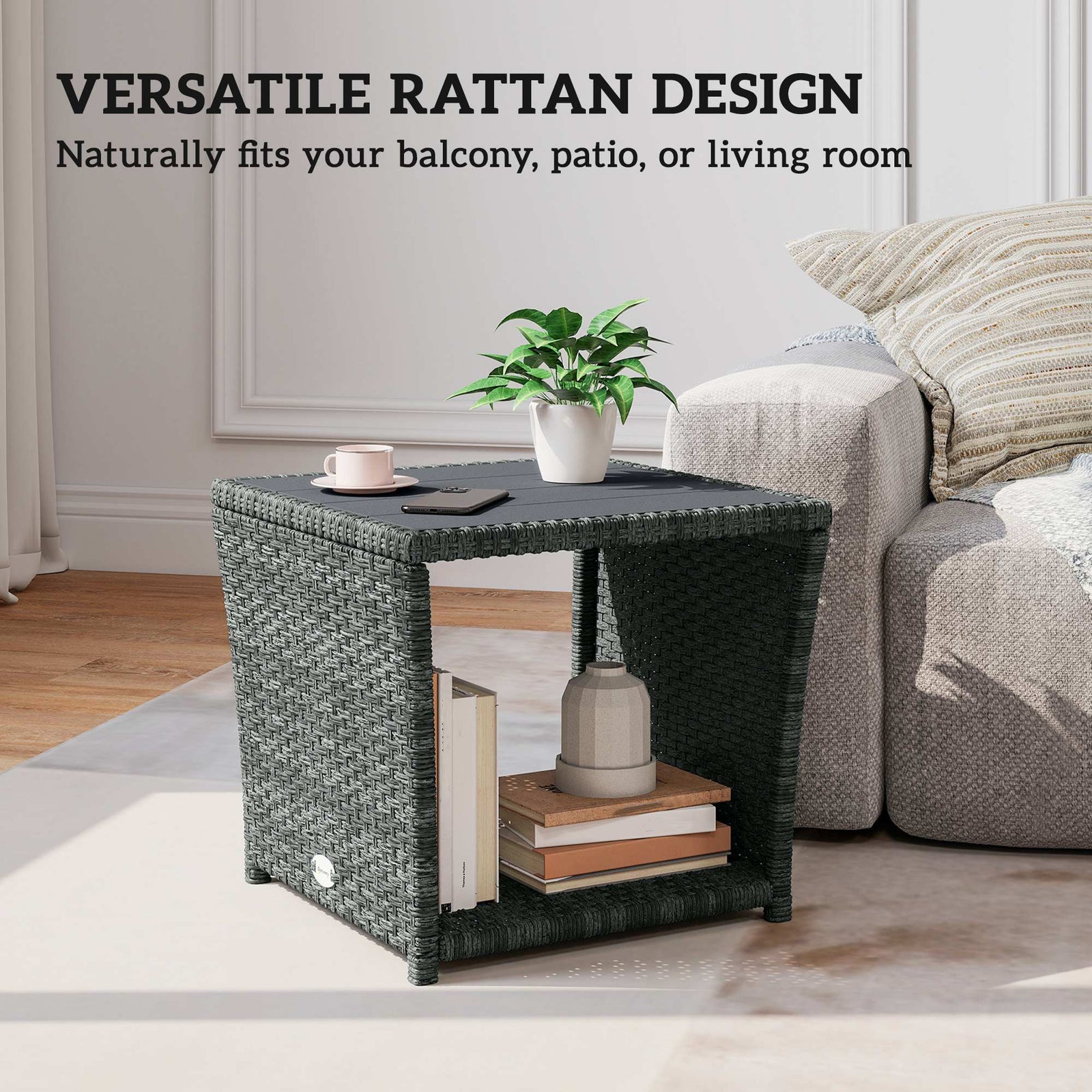 Side Table 2-tier With Storage Shelf | Grey