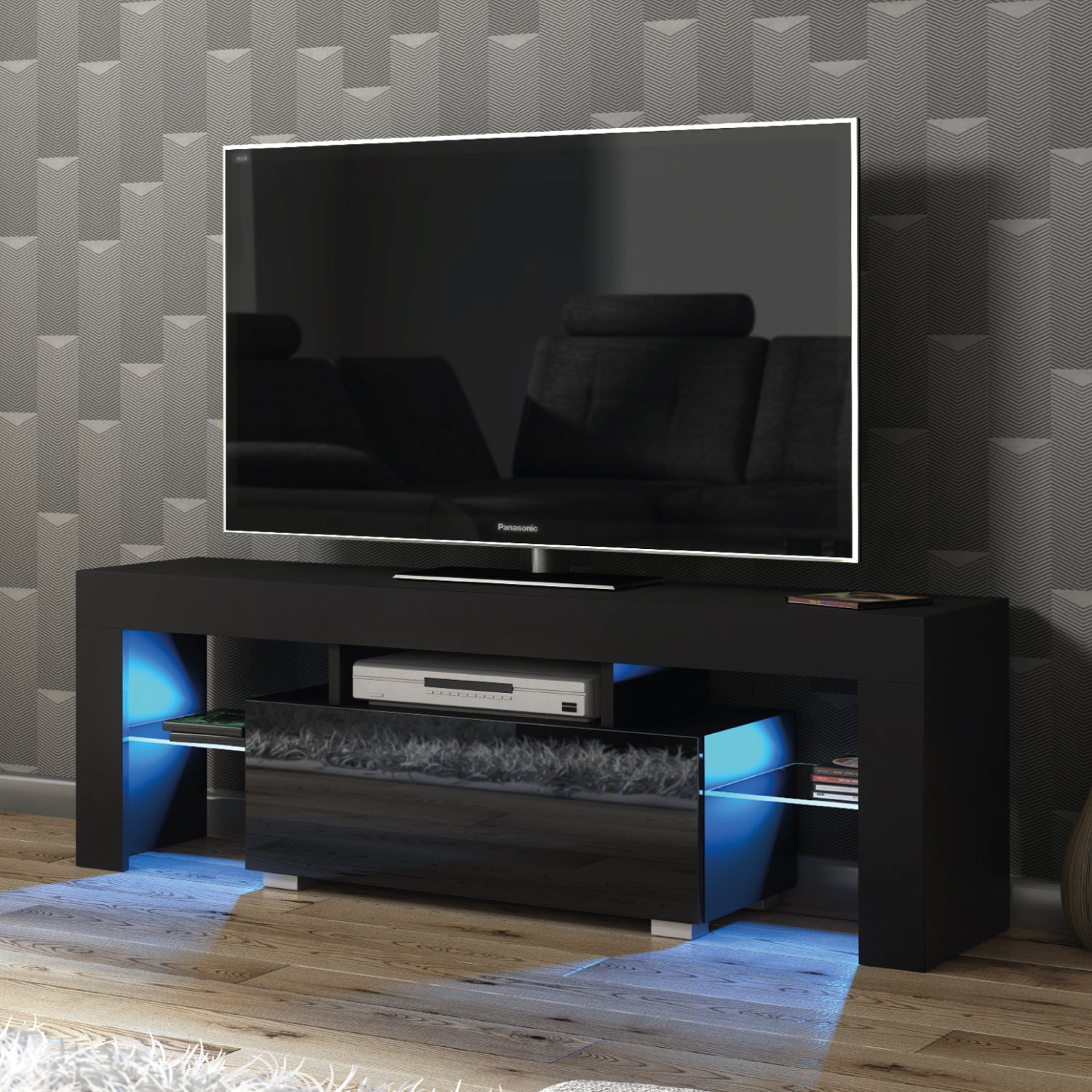 Floe Tv Unit 130cm With Led Lights | Black