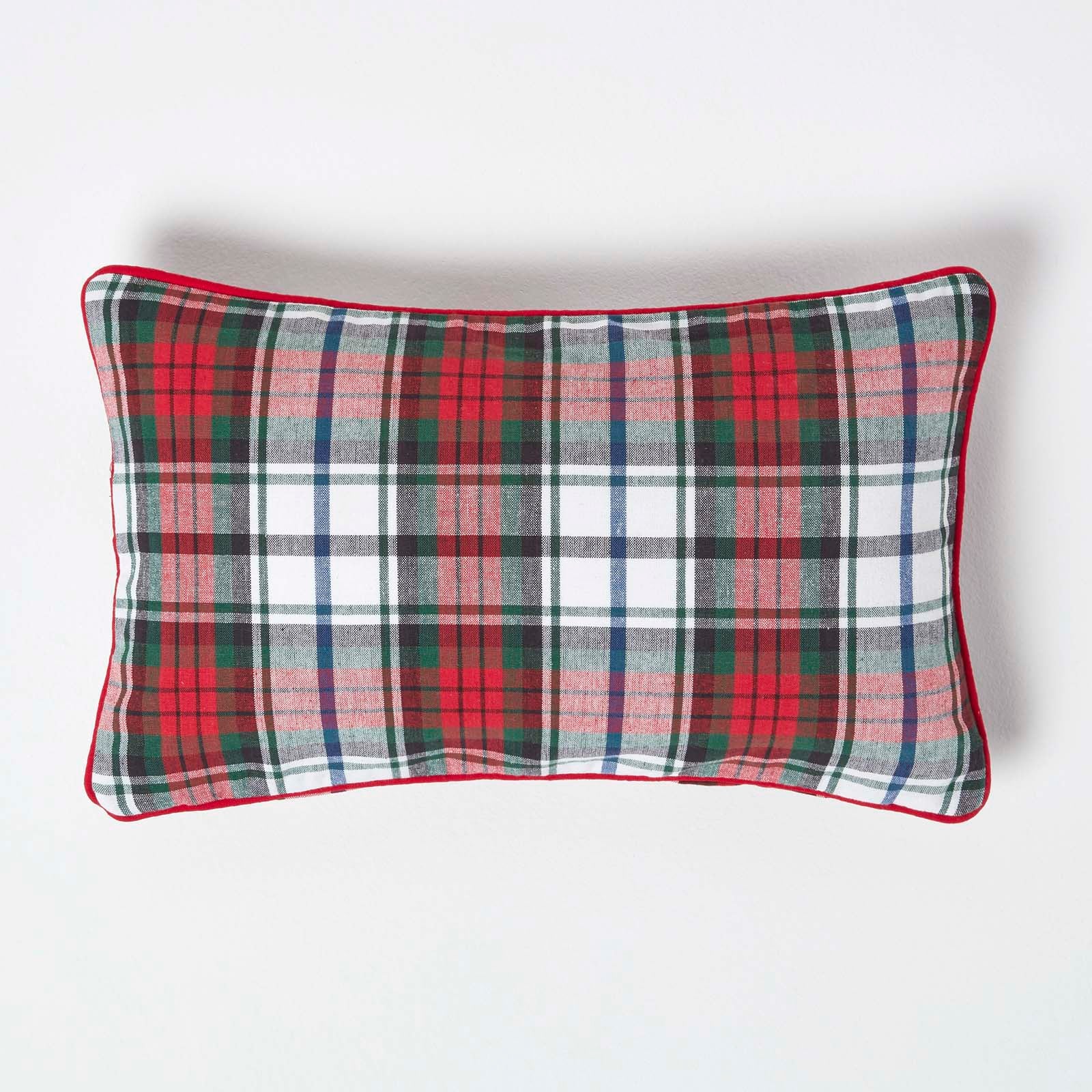 Tartan Check Cotton Cushion Cover | 30cm x 50cm | Red & White