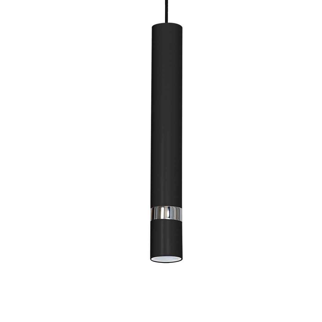 Joker Contemporary Pendant Lamp 1xgu10 Hand Made Cylindrical Style Light Finished In Matt Black With Chrome Detail