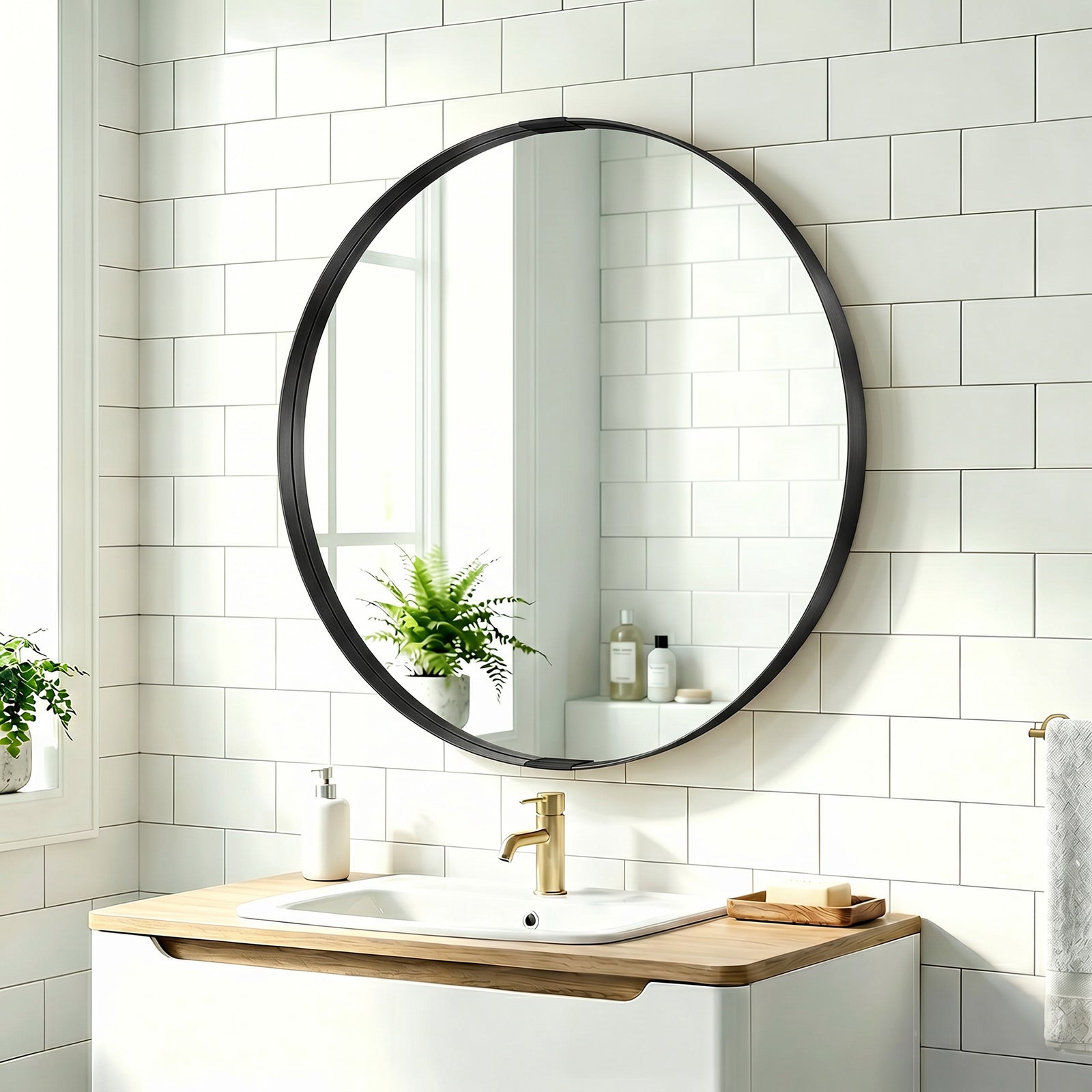 Wall Mirror 61 Cm, Wall Mounted Bathroom Mirror | Black