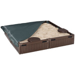 Kids Outdoor Sandbox W/ Canopy Backyard For 3-12 Years Old Brown
