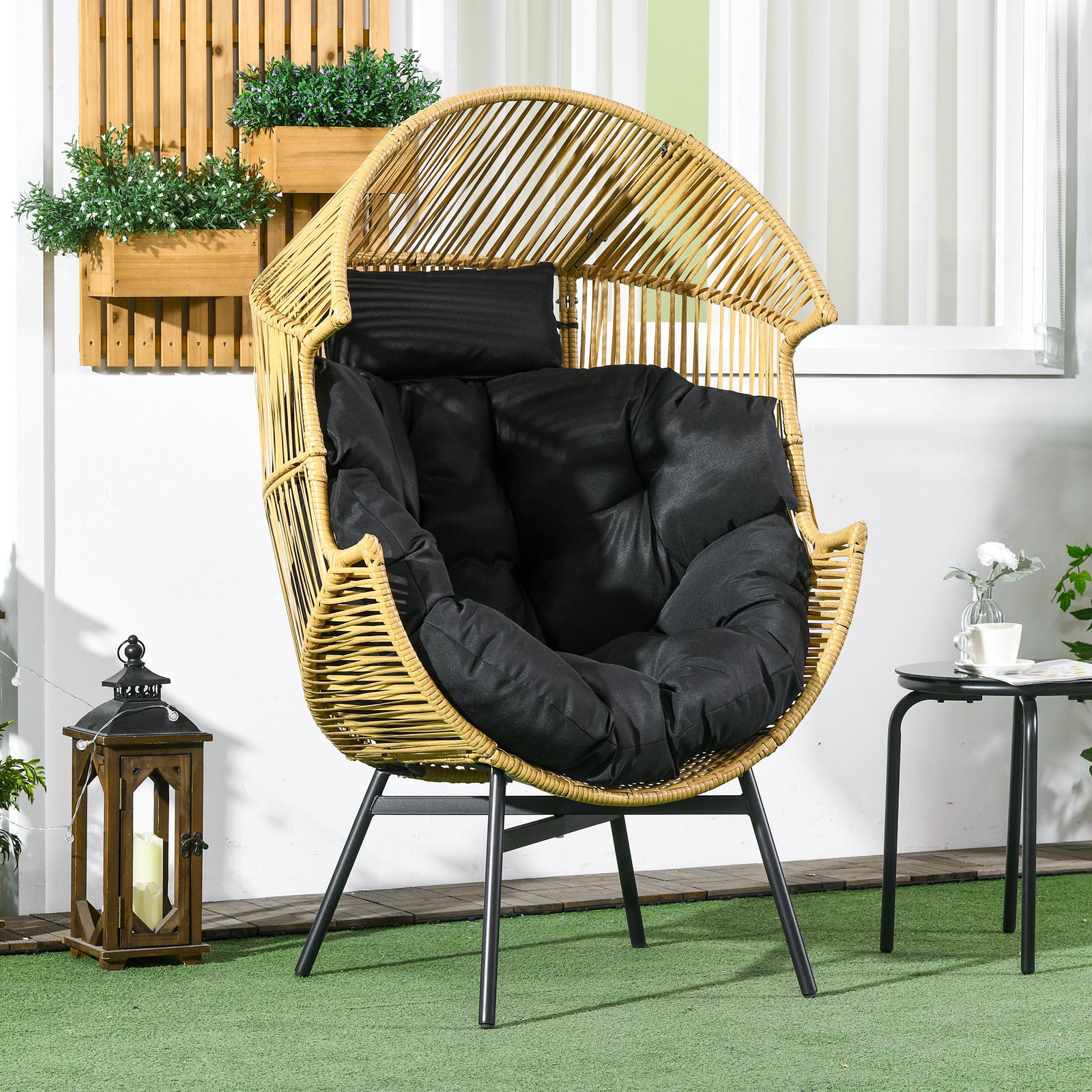 Rattan Leisure Chair W/ Cushion, Garden Egg Chair W/headrest | Brown