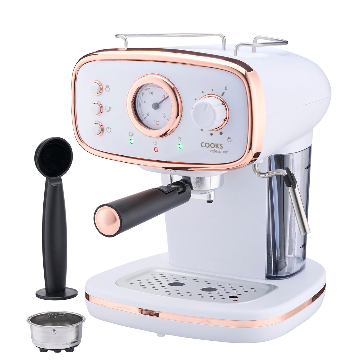 15-bar Retro Espresso Coffee Machine With Steam Wand | White & Copper