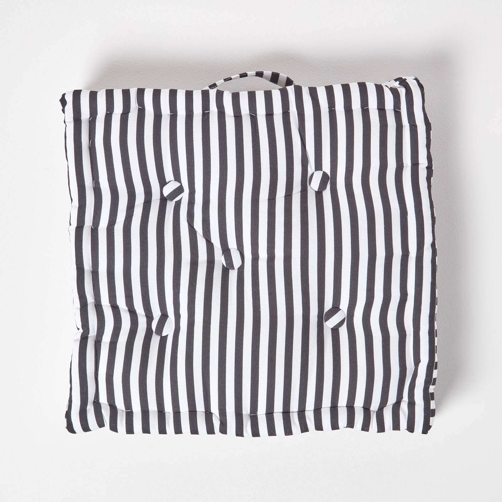 Cotton Thin Striped Floor Cushion | 40cm x 40cm | Black