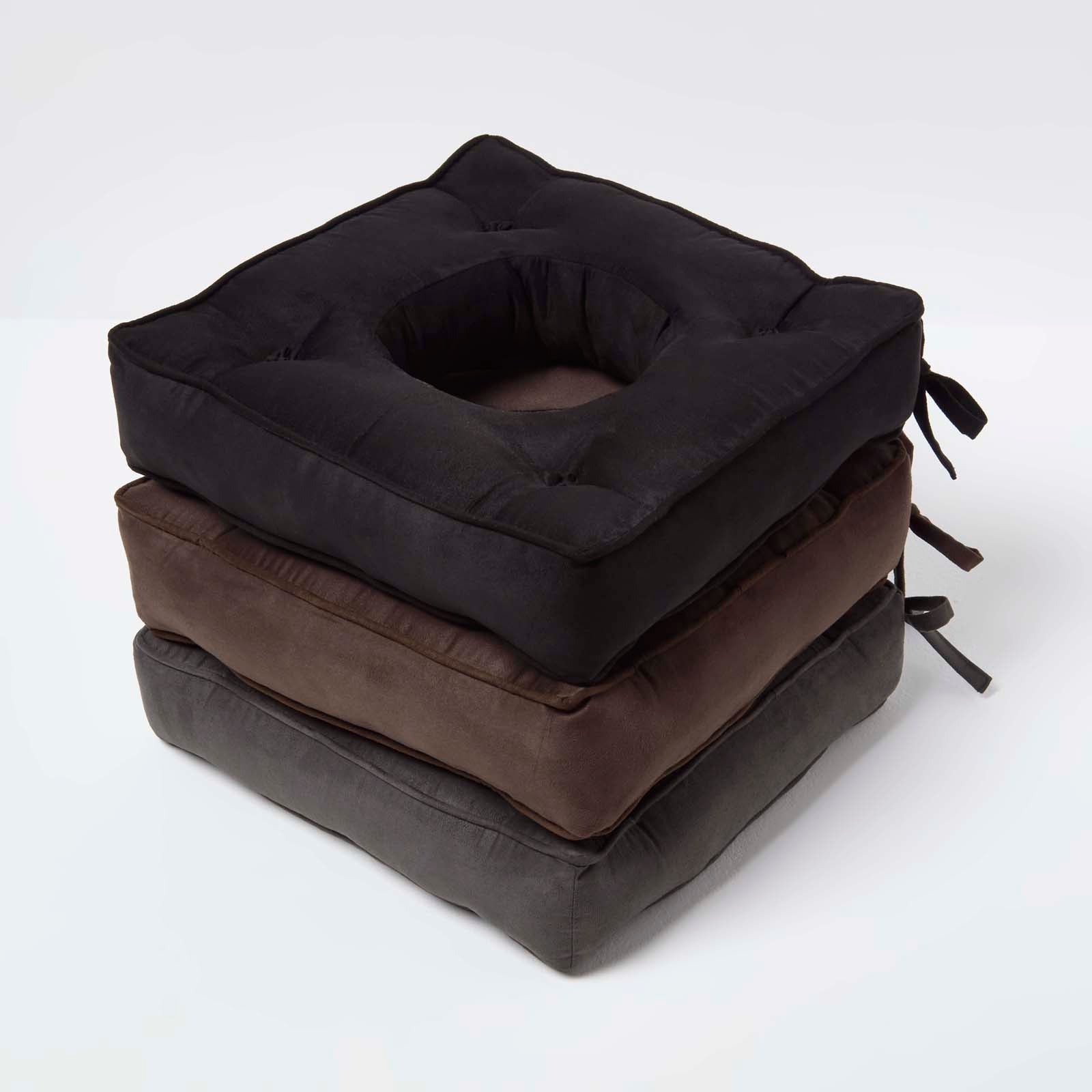 Faux Suede Coccyx Dining Chair Cushion With Ties | 40cm x 40cm | Grey