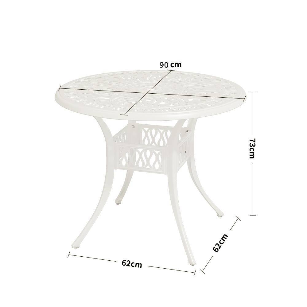 Vintage Round Cast Aluminium Garden Bistro Table,90cm Dia X 73cm H | 90cm | White