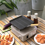 24cm Cast Iron Grill Pan Cookware With Folding Wood Handle & Oil Spout