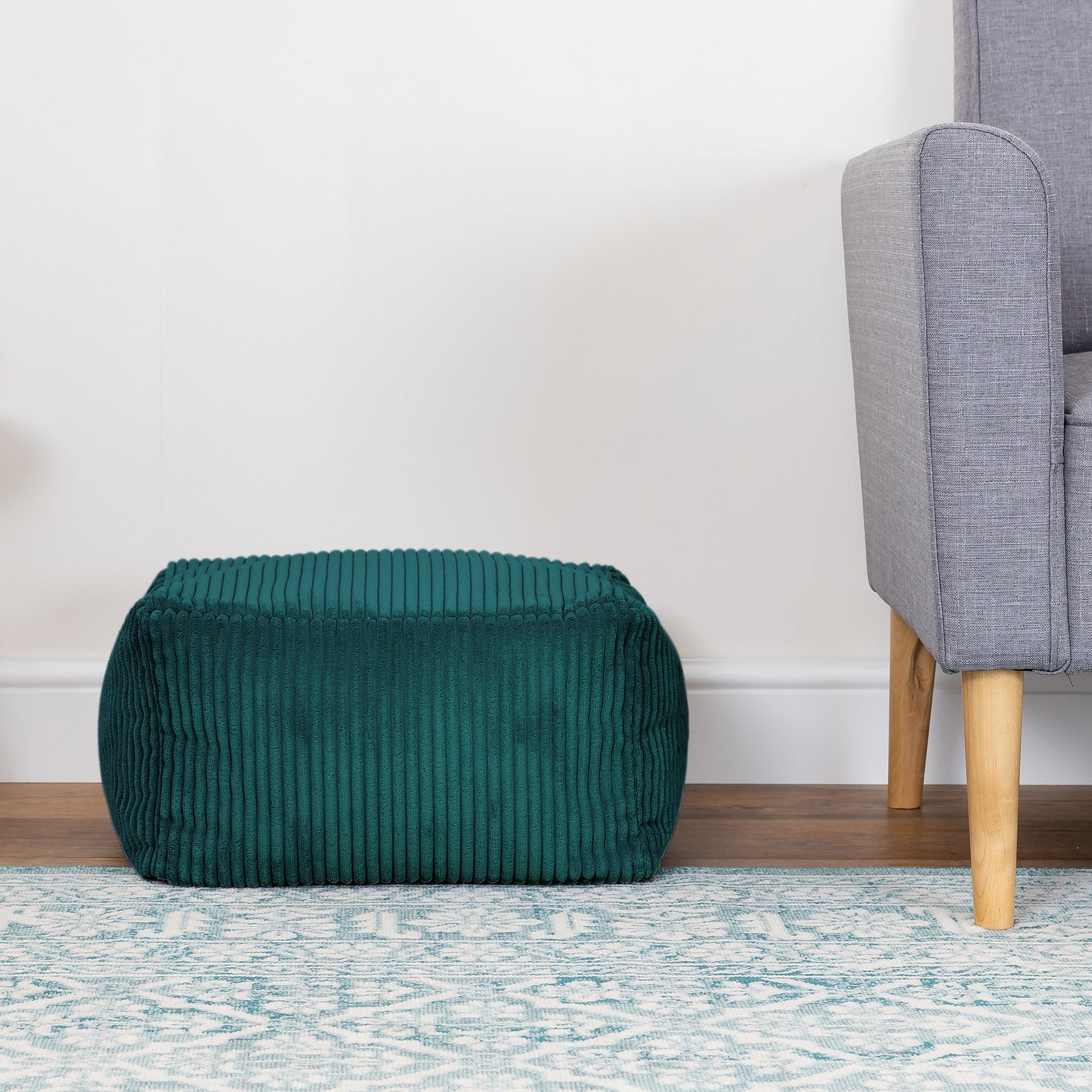 Theo Cord Bean Bag Pouffe Footstool | Teal