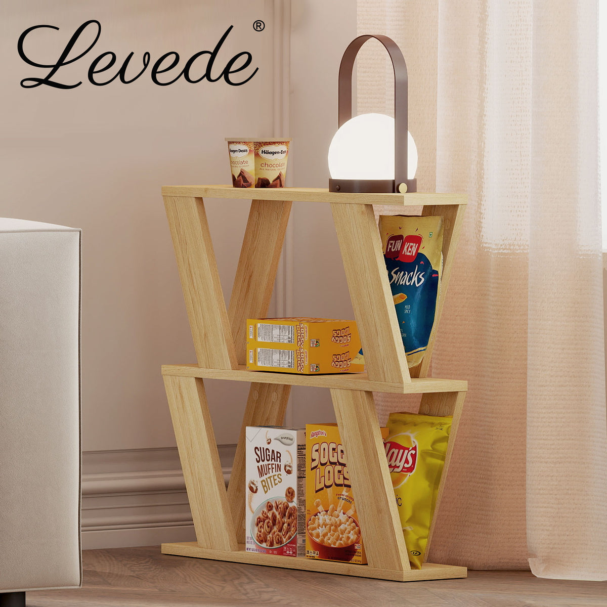 Levede Slim Side Table With Storage Shelf Sofa End  Accent Table Wooden 2 Tier