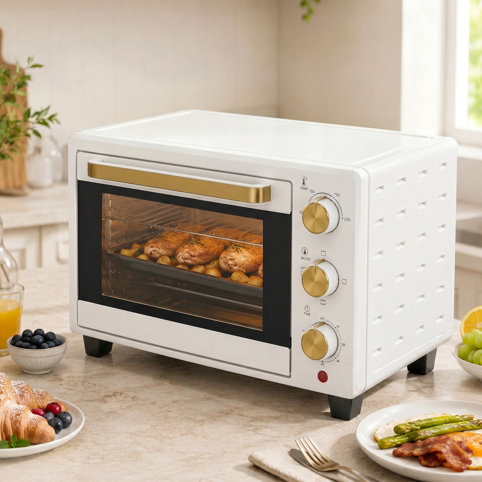 Toaster Oven 21l Electric Grill With Adjustable Temperature | White