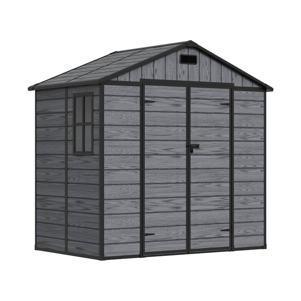 8x4ft Outdoor Apex Roof Storage Shed With Floor, Window,2 Vents & Double Lockable Doors,wood Grain Design