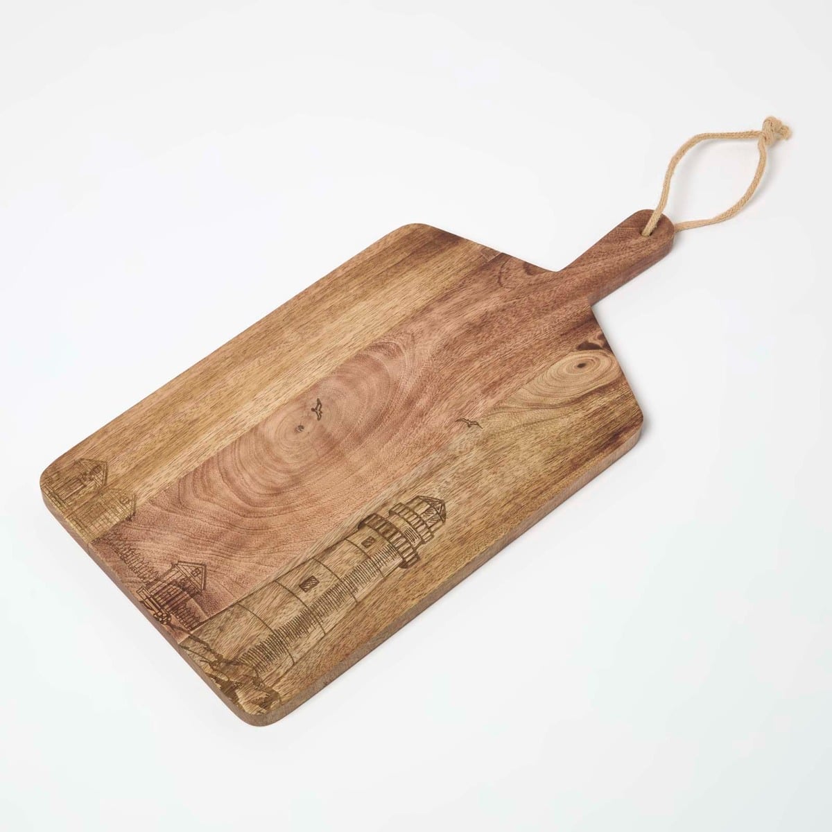 HOMESCAPES Etched Beach Mango Wood Chopping Board