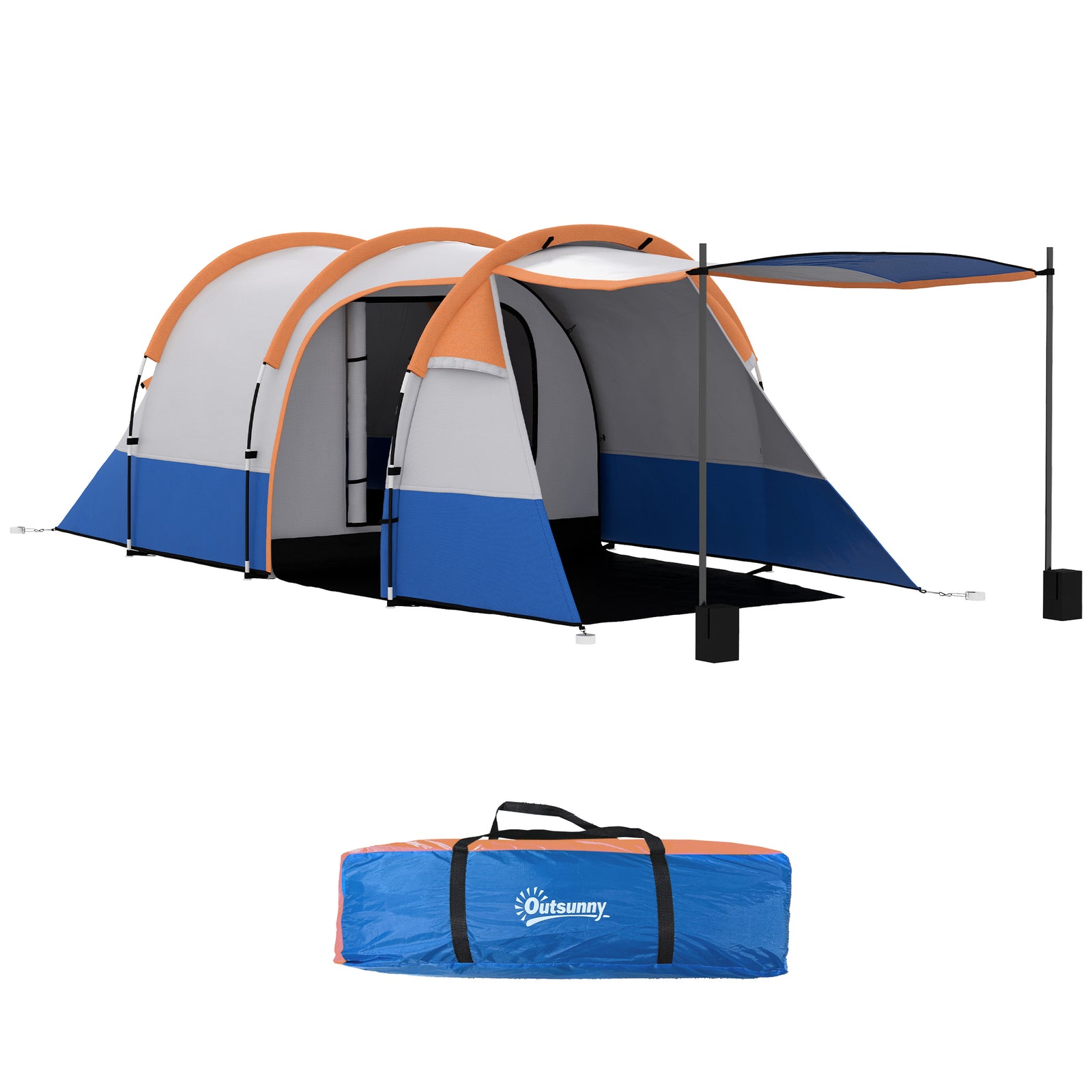 2-3 Man Camping Tunnel Tent With Bedroom And Living Room | Orange