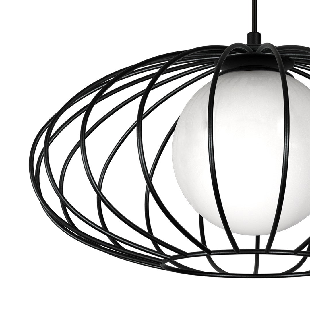 Kronos Pendant Lamp 1xe14 Industrial Chic With The Flattened Cage Surrounding The Elegant Glass Shade
