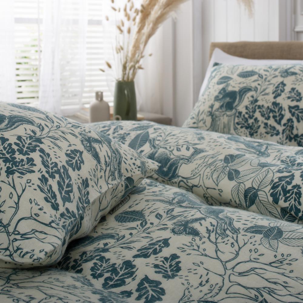 Hidden Forest Teal 100% Cotton Brushed Duvet Cover Set | Single | Teal